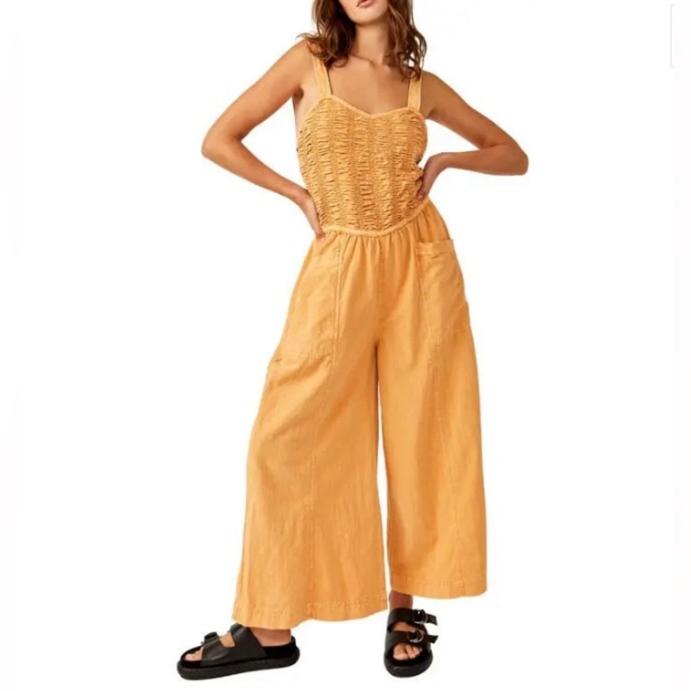 Free People Forever Always Cotton Wide Leg Jumpsuit – Melo Pearl, Size Small